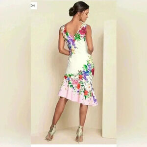 VENUS Multicolored Floral Ruffled V-Neck Midi Dress